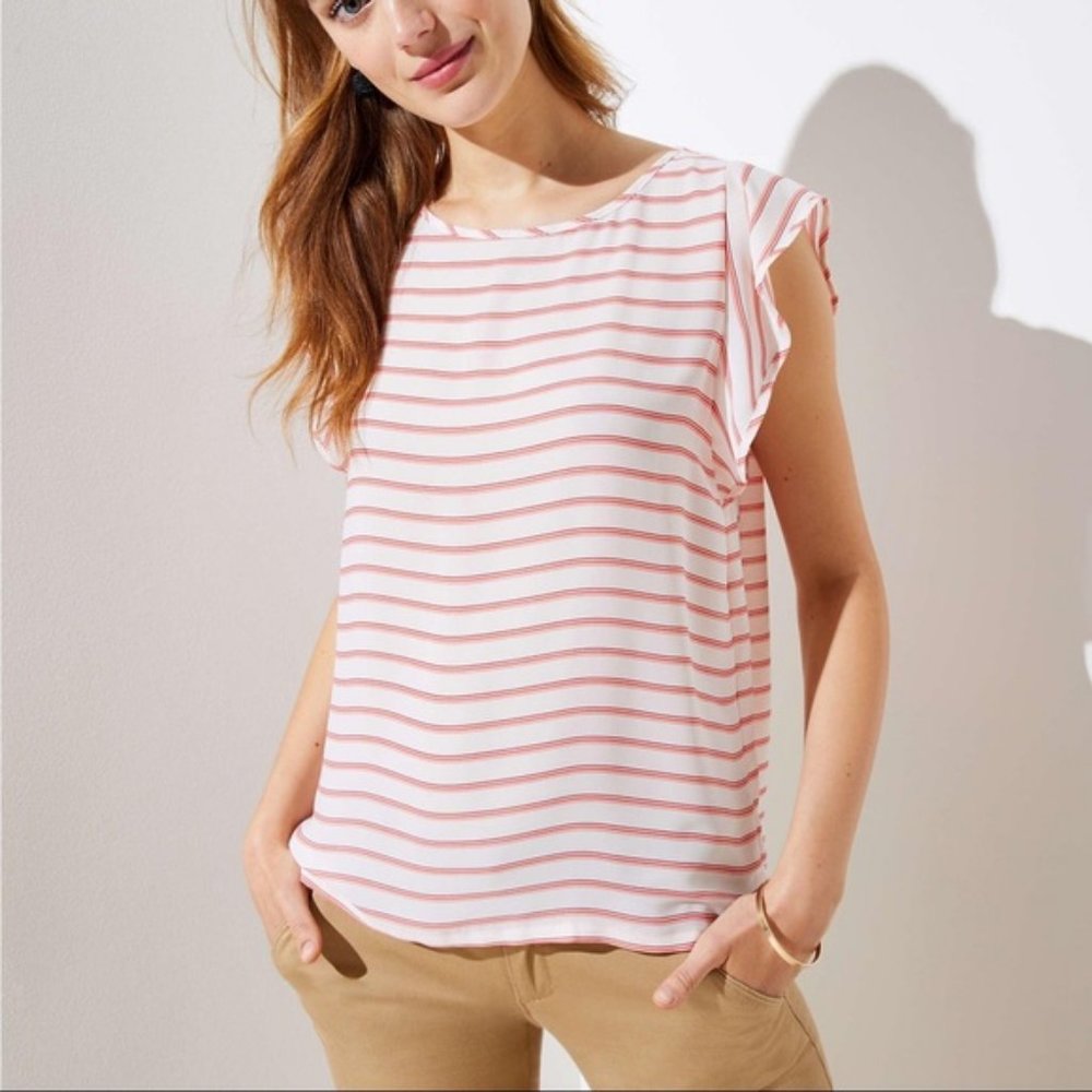 LOFT Plus Striped Cutout Back Flowy Blouse Top